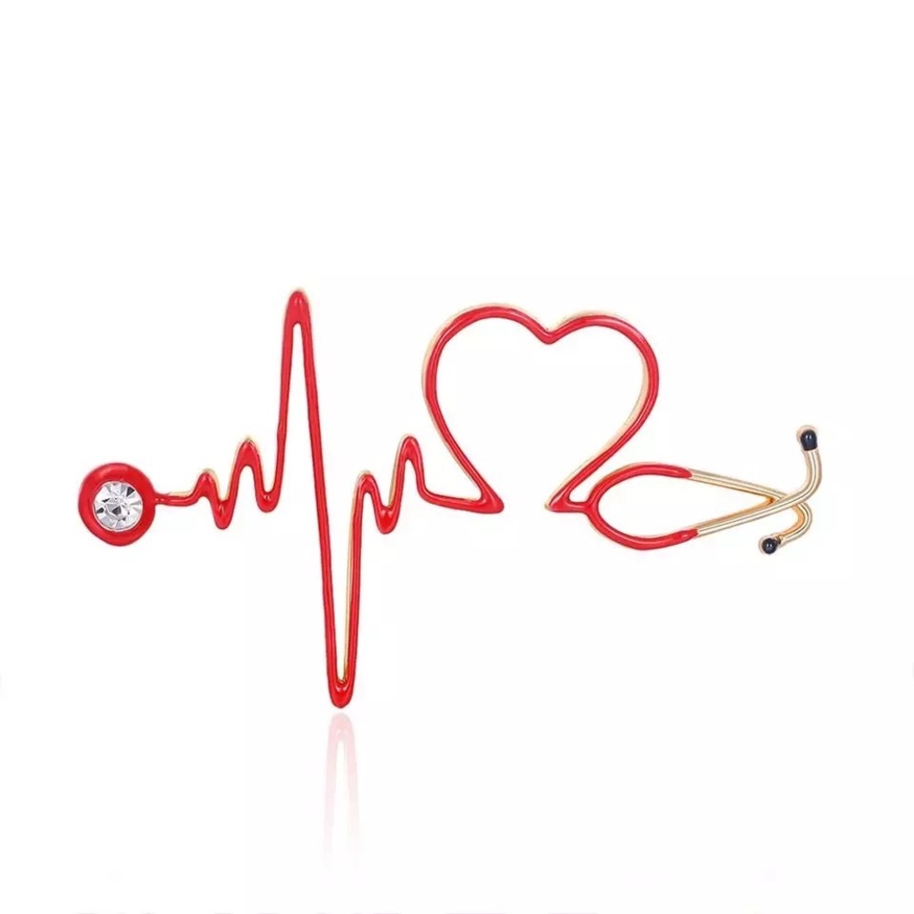 Red Heartbeat Stethoscope Brooch Lapel Pin